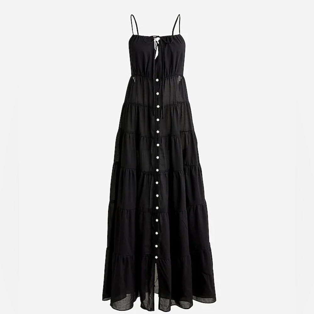 Elegant Black Maxi Dress Tiered cotton voile dress J. crew